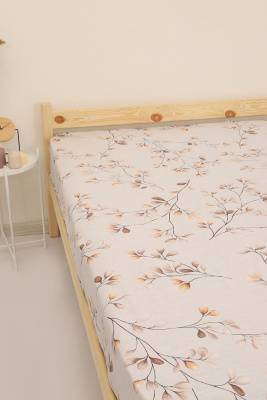 Простыня на резинке Веточки бежевый