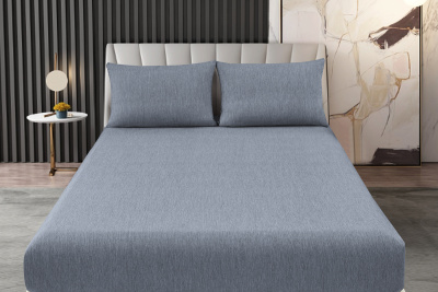 Простыня на резинке Страйп Меланж с высотой борта 25 см. индиго